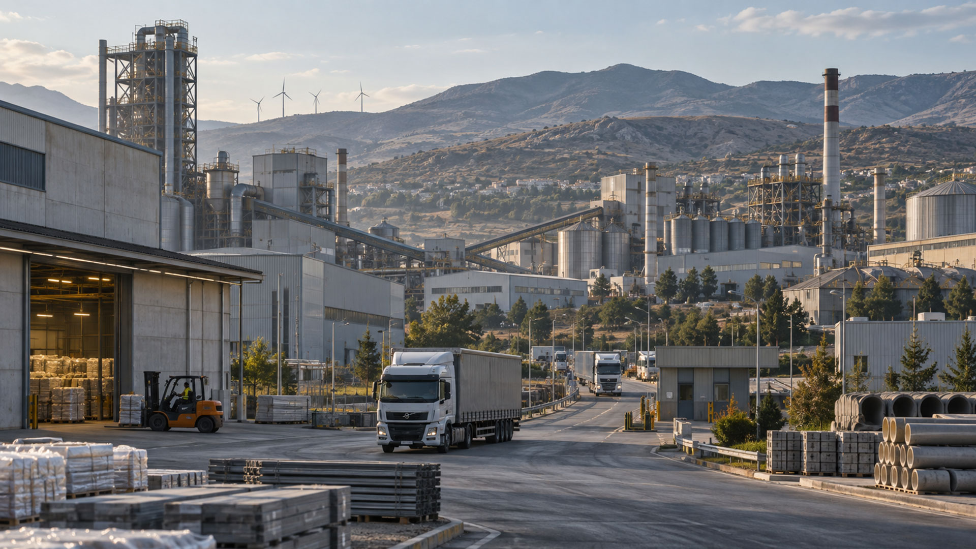 Türkiye emisyon artışı haberinde üretim tesisleri ve yük taşımacılığını gösteren temsili sanayi manzarası