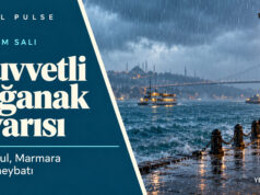 27 Ekim sağanak uyarısı: İstanbul’un kuzeyinde 75 kg/m²’ye varan yağış bekleniyor 27 Ekim sağanak uyarısı için yağmur altında İstanbul Boğazı ve kuvvetli yağış başlıklı Yeşil Pulse görseli.
