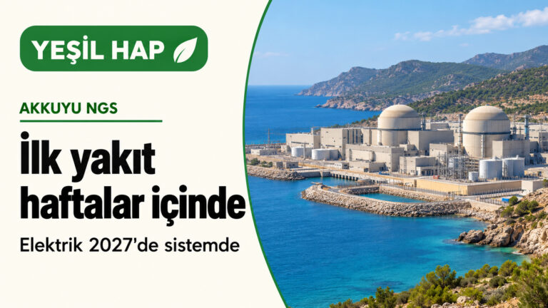 Akkuyu’da ilk yakıt birkaç hafta içinde, elektrik 2027’de sisteme girecek Akkuyu Nükleer Güç Santrali’ne ilk yakıtın birkaç hafta içinde yükleneceğini ve elektriğin 2027'de sisteme gireceğini anlatan Yeşil Hap kartı, yanında kıyıdaki nükleer santral görseli; yapay zekâ ile oluşturulmuş temsili görsel, gerçek santral fotoğrafı değildir.