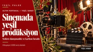 Altın Portakal’da yeşil prodüksiyon desteğini anlatan, sinema kamerası ve klaketli temsili Yeşil Pulse görseli.