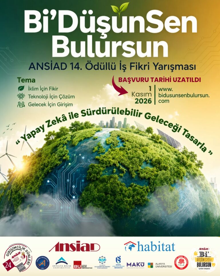 ANSİAD 14. Bi’DüşünSen Bulursun iş fikri yarışmasında başvuruların 1 Kasım 2026’ya uzatıldığını duyuran özgün afiş