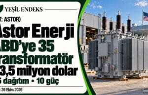 Astor’dan ABD’ye 35 transformatör için 33,5 milyon dolarlık sözleşme Astor Enerji’nin ABD’ye 35 transformatör için 33,5 milyon dolarlık sözleşmesini aktaran Yeşil Endeks görseli.