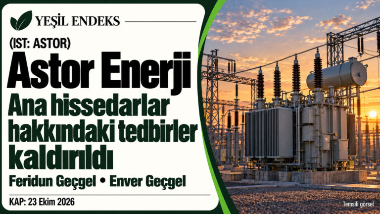 Astor Enerji, ana hissedarları hakkındaki tedbirlerin kaldırıldığını açıkladı Astor Enerji ana hissedarları hakkındaki tedbirlerin kaldırılmasını duyuran Yeşil Endeks görseli.