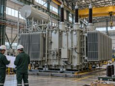 Güç transformatörünün üretim ve teknik inceleme sürecini temsil eden görsel