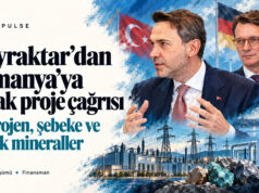 Türkiye Almanya enerji ortaklığı illüstrasyonu: Alparslan Bayraktar ve Hendrik Wüst, arka planda şebeke ve hidrojen tesisi