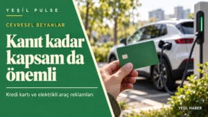 Çevresel reklamlarda kanıt ve kapsam başlığıyla yeşil ödeme kartı ve şarj edilen elektrikli araç