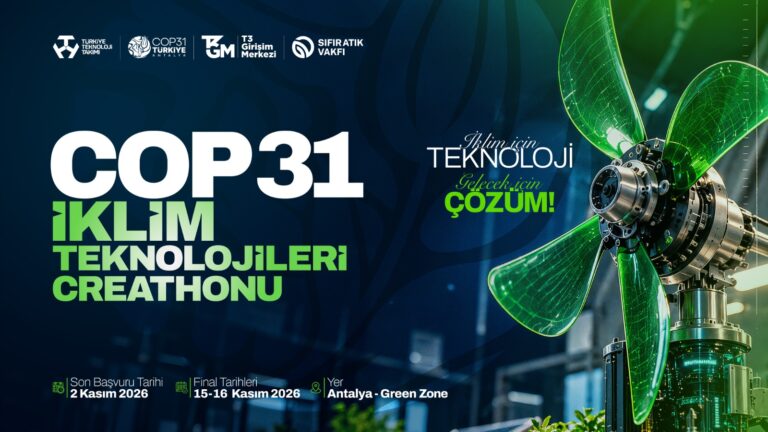 COP31 İklim Teknolojileri Creathonu’nda son başvuru 2 Kasım COP31 İklim Teknolojileri Creathonu afişi: son başvuru 2 Kasım, finaller 15–16 Kasım 2026, Antalya Green Zone
