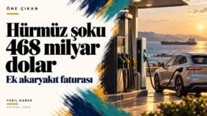 Hürmüz şokunun akaryakıt faturası: 468 milyar dolar CREA, Hürmüz krizi sonrasında küresel benzin ve dizel tüketicileri için 468 milyar dolar ek maliyet hesapladı. Görsel: Yeşil Haber, yapay zekâyla oluşturulmuş temsili çalışma.