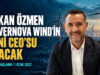 Hakan Özmen’in rüzgâr türbinleriyle hazırlanmış editoryal kolajı; GE Vernova Wind CEO’luğu için 1 Ocak 2027 tarihi.