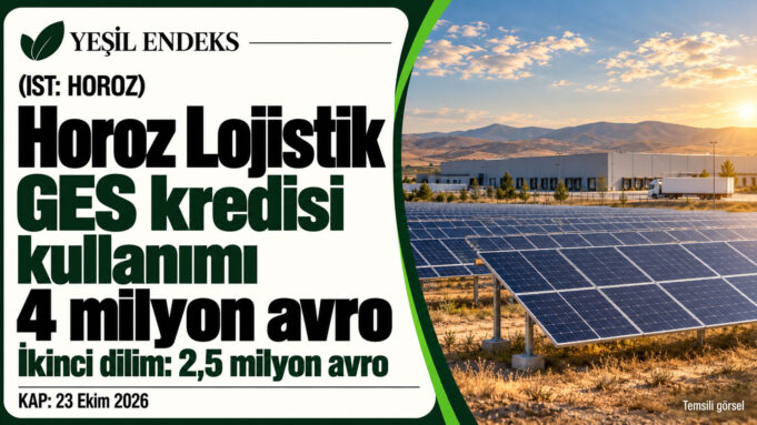 Horoz Lojistik GES kredisi kullanımının 4 milyon avroya ulaştığını aktaran Yeşil Endeks kapağı. Horoz Lojistik GES kredisi kullanımının 4 milyon avroya ulaştığını aktaran Yeşil Endeks kapağı.