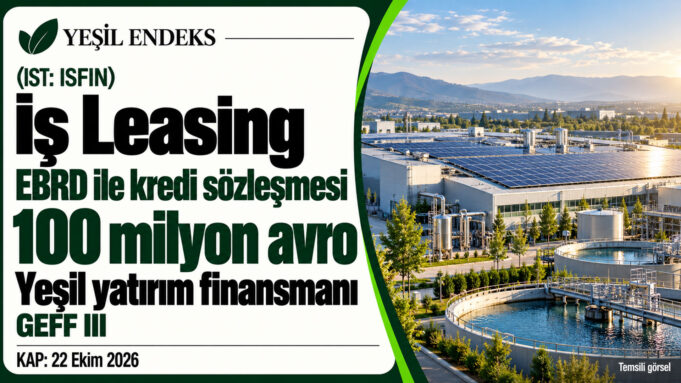 İş Leasing ve EBRD arasındaki 100 milyon avroluk yeşil kredi sözleşmesini anlatan, güneş panelleri ve su arıtma tesisi içeren Yeşil Endeks görseli. İş Leasing ve EBRD arasındaki 100 milyon avroluk yeşil kredi sözleşmesini anlatan, güneş panelleri ve su arıtma tesisi içeren Yeşil Endeks görseli.