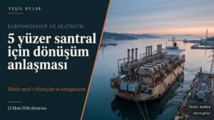 Karpowership ve Seatrium, hidrojene hazır 5 yüzer santralin dönüşümü için anlaştı Kıyıdaki trafo merkezine bağlı yüzer elektrik santralinin temsili görünümü.