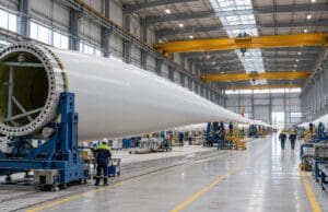 Nordex, Menemen’de yıl sonuna kadar 1.200 çalışana ulaşmayı hedefliyor Yapay zekayla oluşturulmuş temsili rüzgar türbini kanadı üretim sahnesi