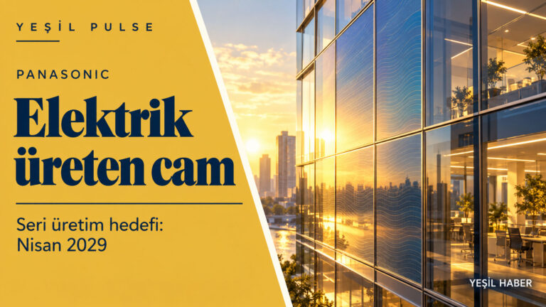 Panasonic, elektrik üreten camda seri üretim hedefini 2029’a çekti Panasonic elektrik üreten cam teknolojisini temsil eden güneş ışığı alan fotovoltaik bina cephesi.