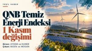 QNB Temiz Enerji Endeksi’nde 1 Kasım değişimi: AYDEM ve HUNER giriyor QNB Temiz Enerji Endeksi’nin 1 Kasım değişiminde giren AYDEM ve HUNER ile çıkan BIOEN ve MOGAN’ı gösteren kapak.