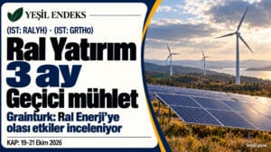 Ral Yatırım’a verilen 3 aylık geçici mühleti ve Grainturk’ün Ral Enerji değerlendirmesini aktaran Yeşil Endeks görseli.