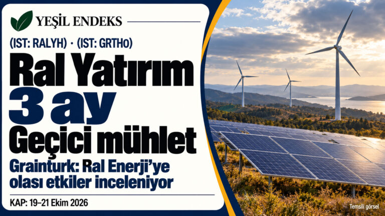 Ral Yatırım’a 3 ay geçici mühlet: Grainturk, Ral Enerji’ye etkileri inceliyor Ral Yatırım’a verilen 3 aylık geçici mühleti ve Grainturk’ün Ral Enerji değerlendirmesini aktaran Yeşil Endeks görseli.