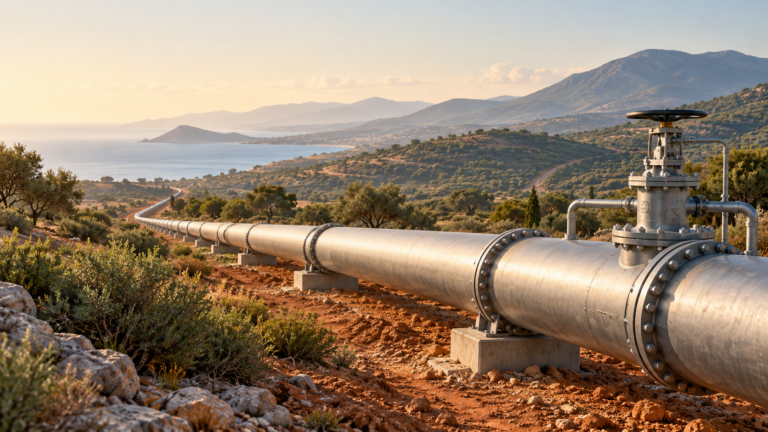 Samandağ gaz hattı için BOTAŞ’a acele kamulaştırma yetkisi Açık arazide doğal gaz borusu ve vana düzeneğini gösteren temsili altyapı illüstrasyonu.
