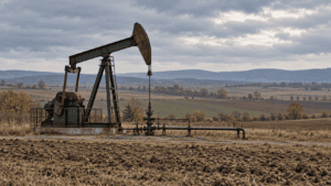 Transatlantic’ten Trakya’da petrol ruhsatı terk başvurusu Petrol işletme ruhsatı terk başvurusunu temsil eden, tarım arazileri içindeki genel bir kara tipi petrol pompası illüstrasyonu.