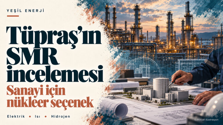 Tüpraş SMR değerlendirme çalışmasını anlatan rafineri, mühendislik çizimleri ve tesis maketi kolajı.