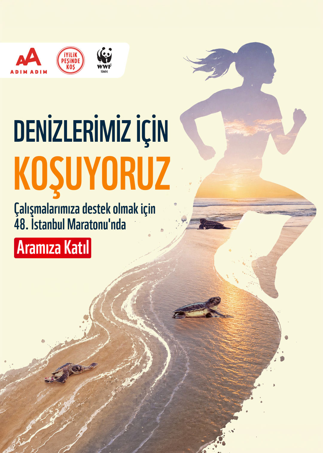WWF-Türkiye'nin 48. İstanbul Maratonu deniz kaplumbağaları bağış kampanyası afişi