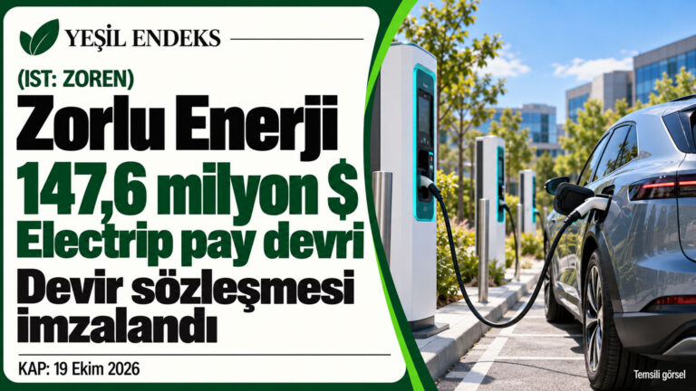 Zorlu Enerji’nin Electrip payları için 147,6 milyon dolarlık devir anlaşmasını gösteren Yeşil Endeks haber görseli.