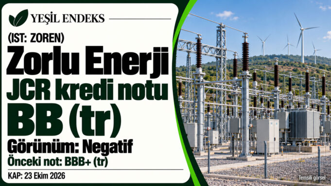 Zorlu Enerji’nin JCR kredi notunun BB (tr) seviyesine indirilmesini ve negatif görünümünü aktaran Yeşil Endeks görseli. Zorlu Enerji’nin JCR kredi notunun BB (tr) seviyesine indirilmesini ve negatif görünümünü aktaran Yeşil Endeks görseli.